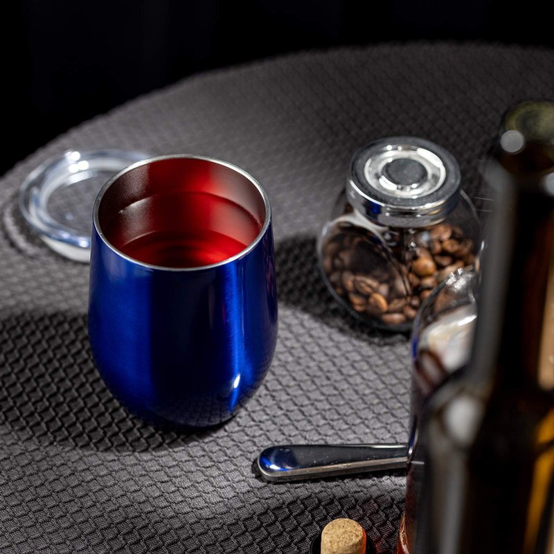 COMOOO Stainless Steel Wine Tumbler with Lid and Straw, 12oz Double Wall Vacuum Insulated Wine Tumbler Cup, Stemless Wine Tumbler for Hot and Cold Drinks, Coffee, Wine, Cocktails, Royal blue, 12 Pack