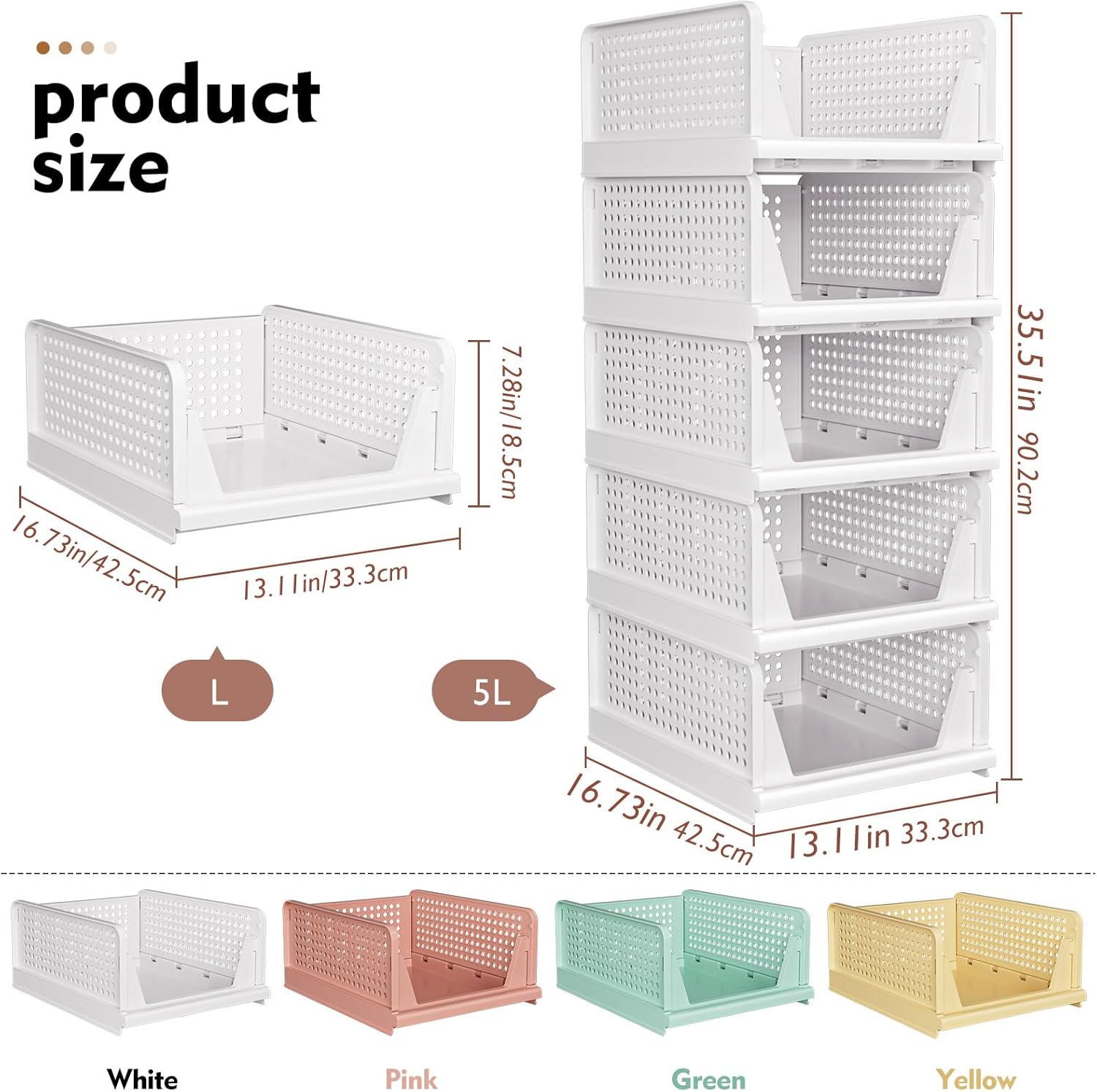 SNSLXH Stackable Closet Organizer Box - Multifunctional & Foldable Storage Basket for Home | Green, 5 Pack