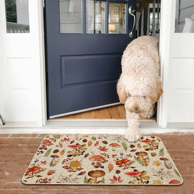 Baccessor Mushroom Fall Kitchen Mats Set of 2, Autumn Kitchen Rugs for Floor Low-Profile Farmhouse Fall Thanksgiving Home Decor 17x29 and 17x47 Inch