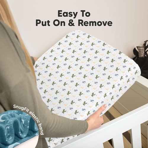 KeaBabies Organic Crib Sheets - 2-Pack Fitted Jersey Cotton for Boys & Girls | Soft, Breathable 52x28" with Cute Dragon Tale Prints