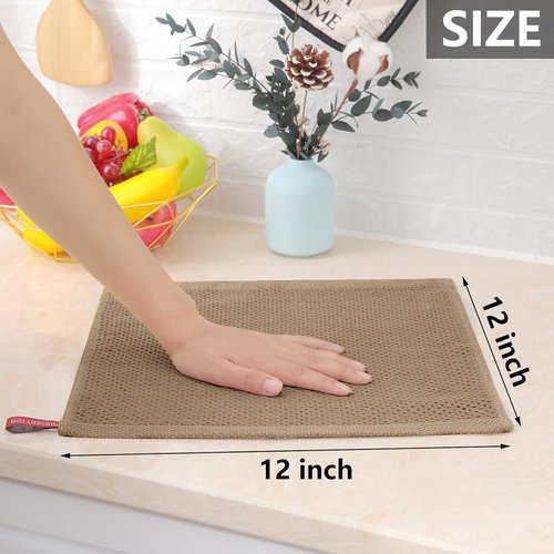 Homaxy 100% Cotton Waffle Weave Dish Cloths - Ultra Soft & Absorbent Quick-Drying Towels | 12x12 Inches, 6-Pack, Tan
