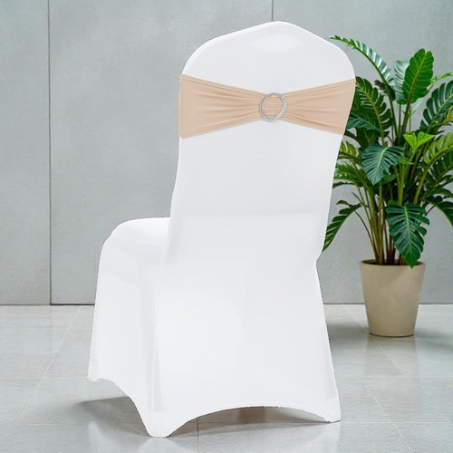 MDS Spandex Chair Sashes - Universal Fit Elastic Stretch Bands with Buckle Slider Bow | 200 Pack - Champagne Gold