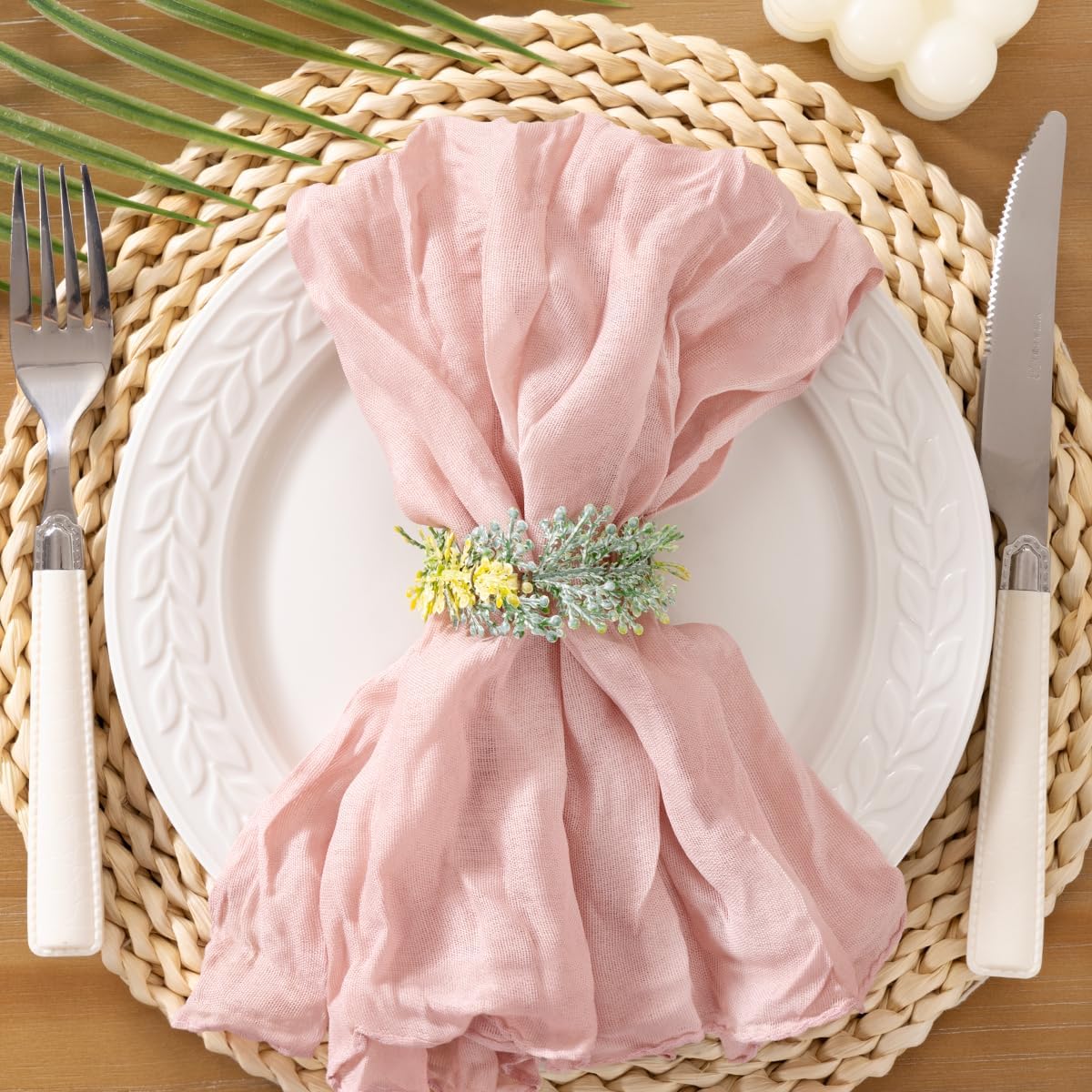 Socomi Pink Cheesecloth Napkins - Set of 10 Boho Washable Dinner Table Cloths for Spring Events