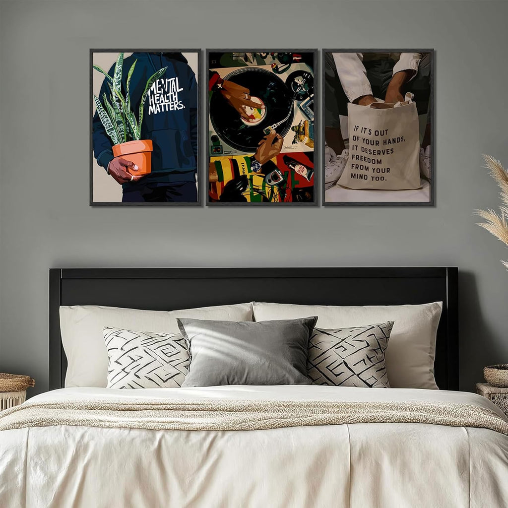 Skiennix Black Men Wall Art Set of 3 | Stylish African American DJ Poster Prints - 12x16in Decor