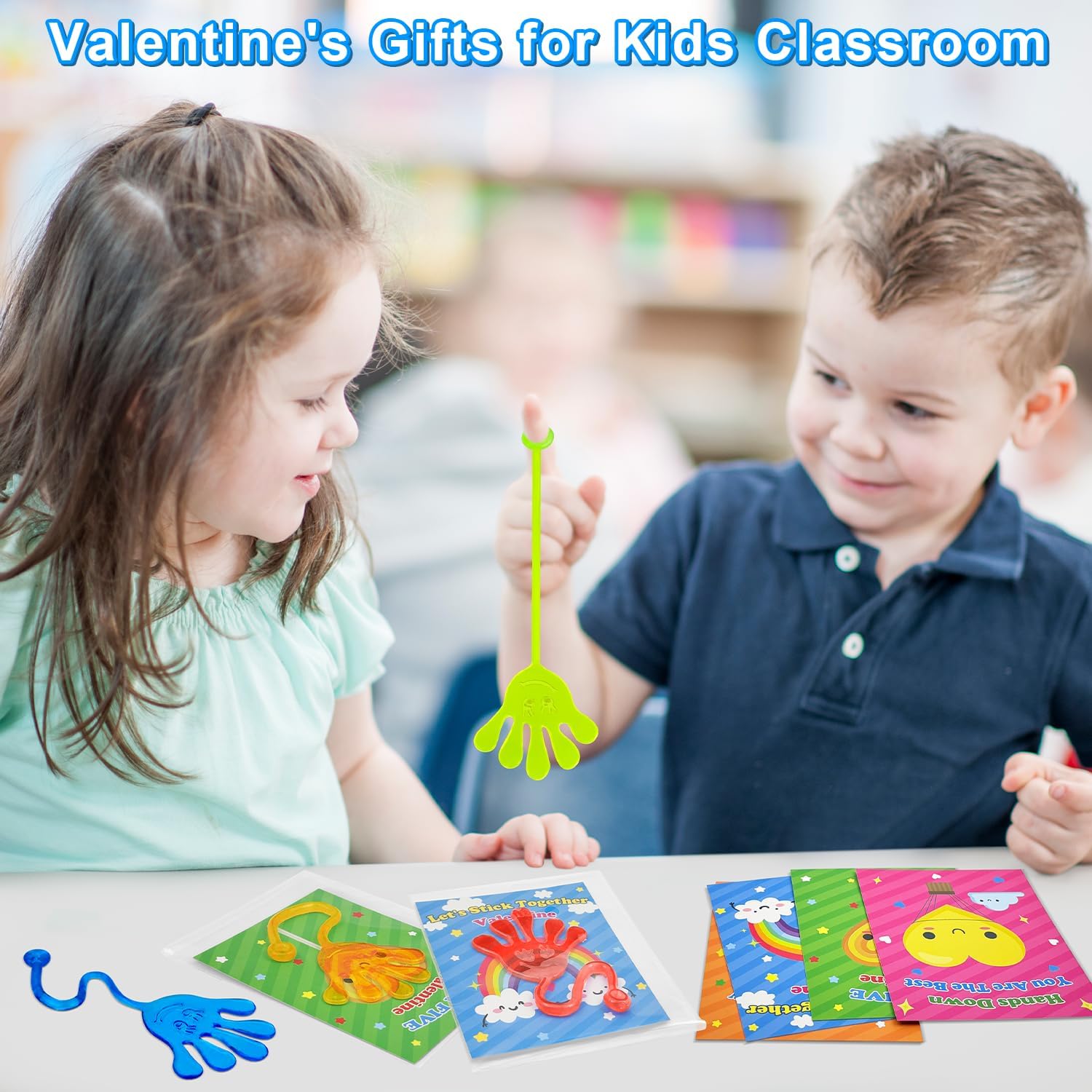 Valentine's Day Gifts for Kids | 28-Pack Slappy Hands Toys with Exchange Cards - Fun Non-Candy Classroom Favors