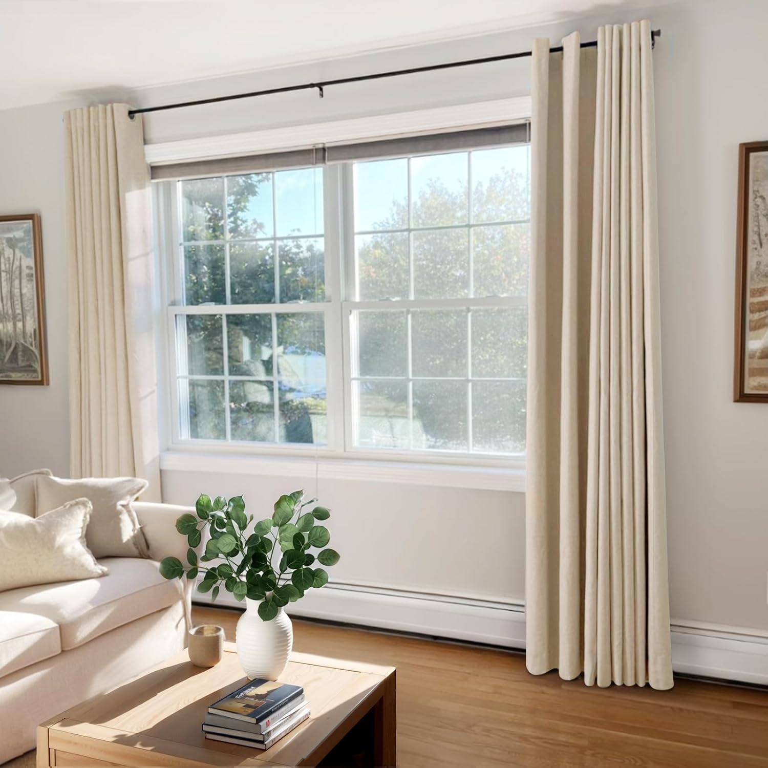 Skiennix 100% Blackout Linen Curtains - Thermal Insulated Drapes for Bedroom & Living Room | 50" W x 84" L, Oatmeal, 2 Panels