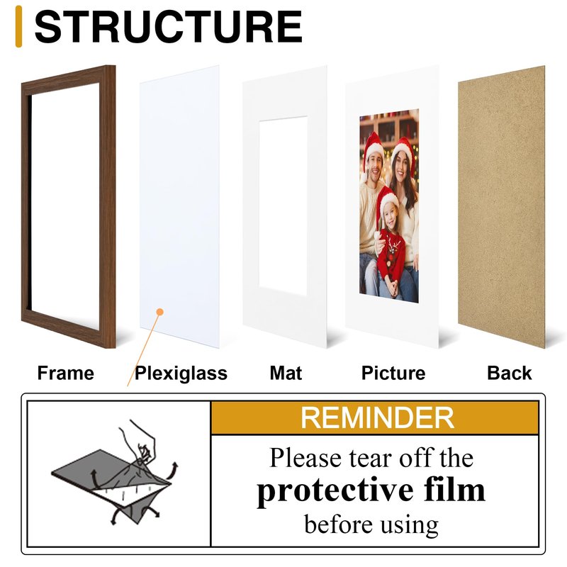 decorUhome 12x16 Picture Frame Set of 10, Display Photos 8.5x11 with Mat or 12x16 Unmatted for Picture Frames Collage Wall Decor, Brown