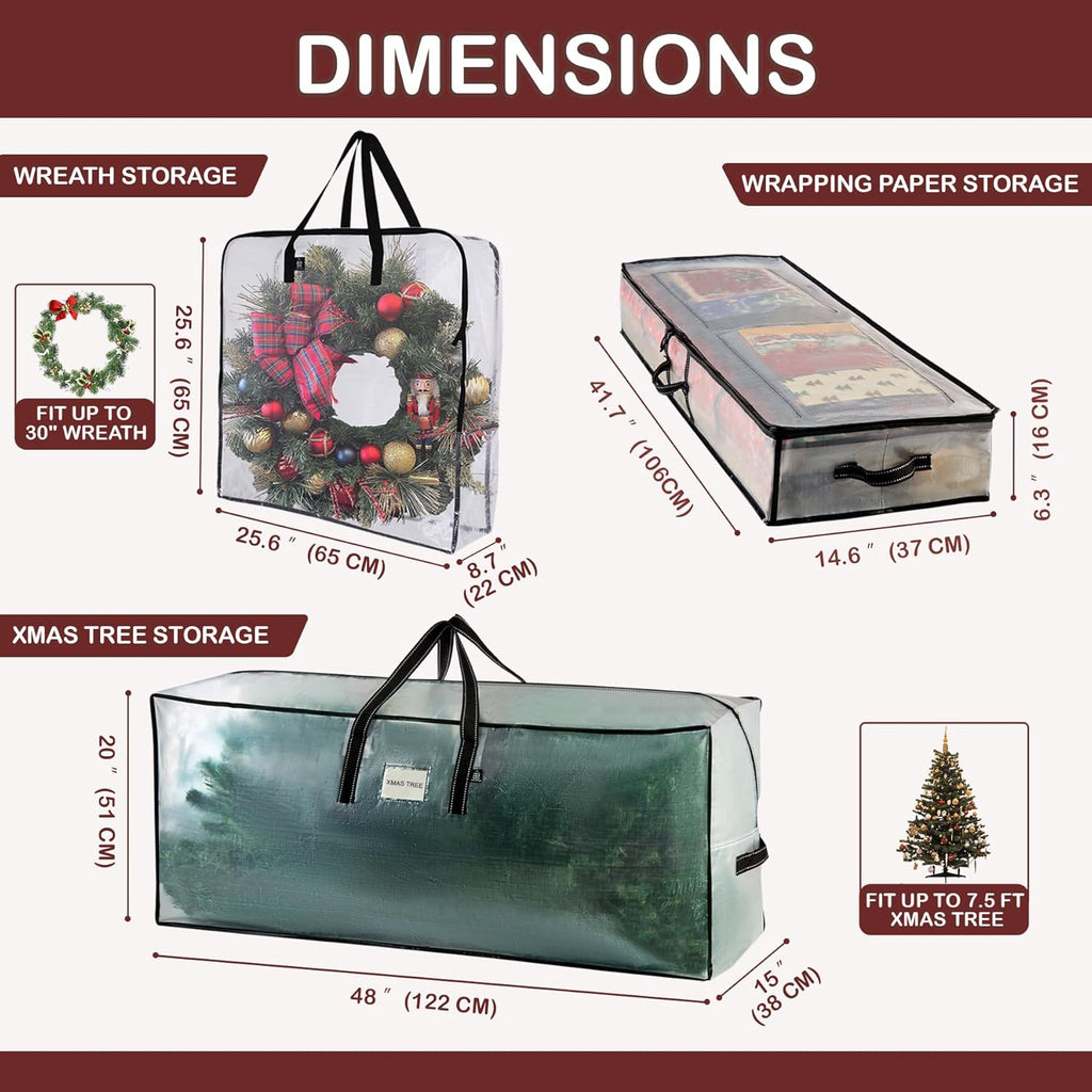 VENO Clear Christmas Wreath & Tree Storage Bags - 6 Pack for Wreaths, 7.5 ft Tree & Gift Wrap