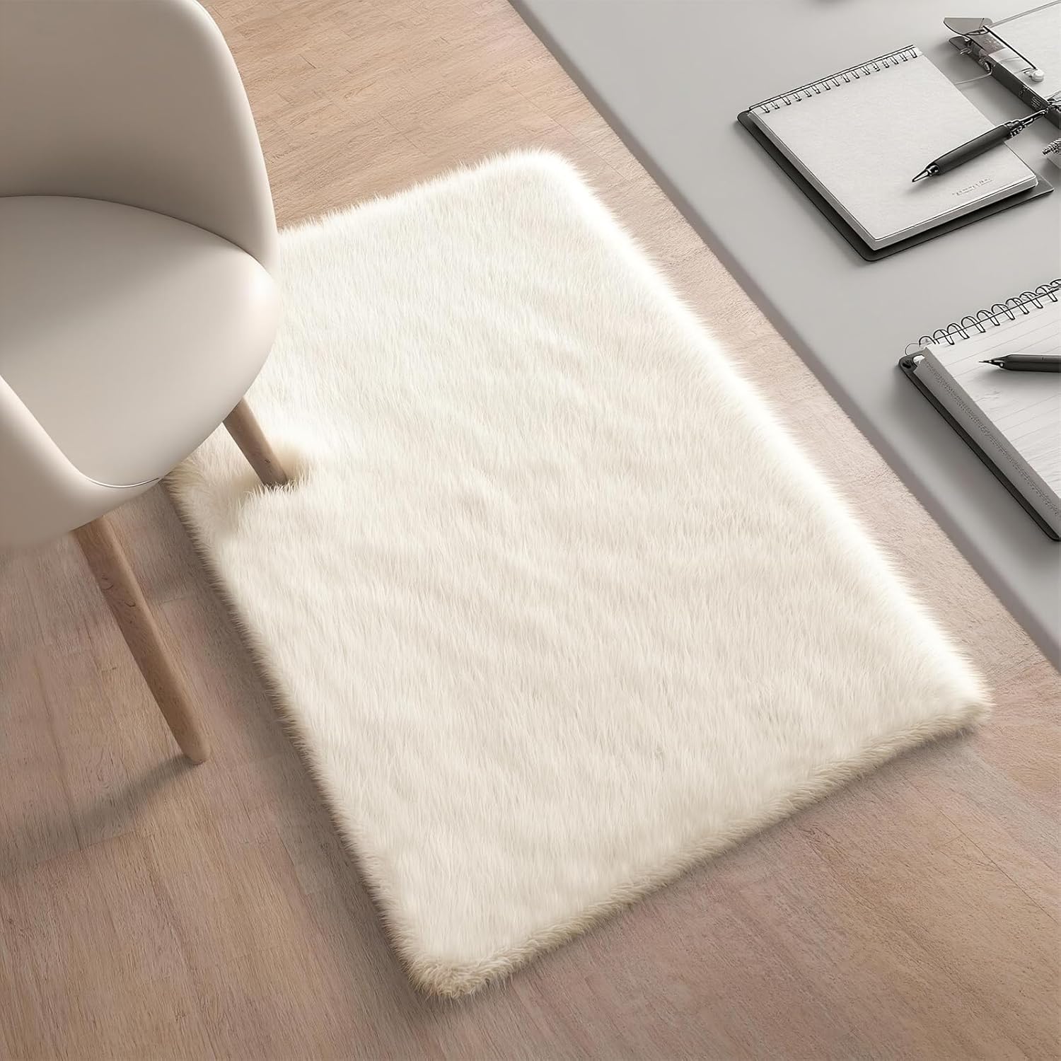 Skiennix Fluffy Cream Area Rug - Ultra Soft Non-Slip Design for Bedroom & Living Room | 2x3 ft