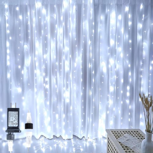 HEYFUNi LED Curtain Lights - 9.8Ft x 9.8Ft Outdoor Fairy Lights with 8 Modes - Perfect for Bedroom, Wedding, and Holiday Decor