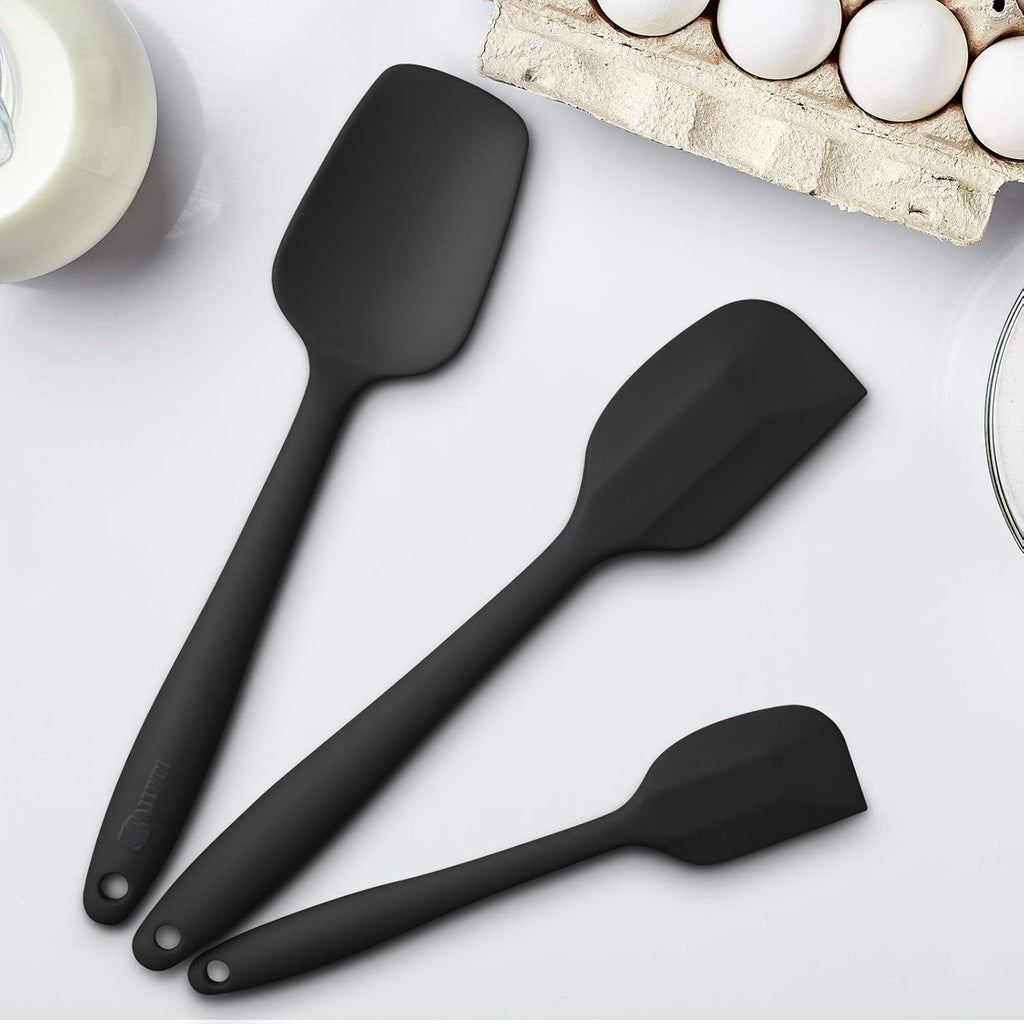 Skiennix Silicone Spatula Set - Ergonomic High Heat-Resistant Design | 3-Piece Non-Stick Black