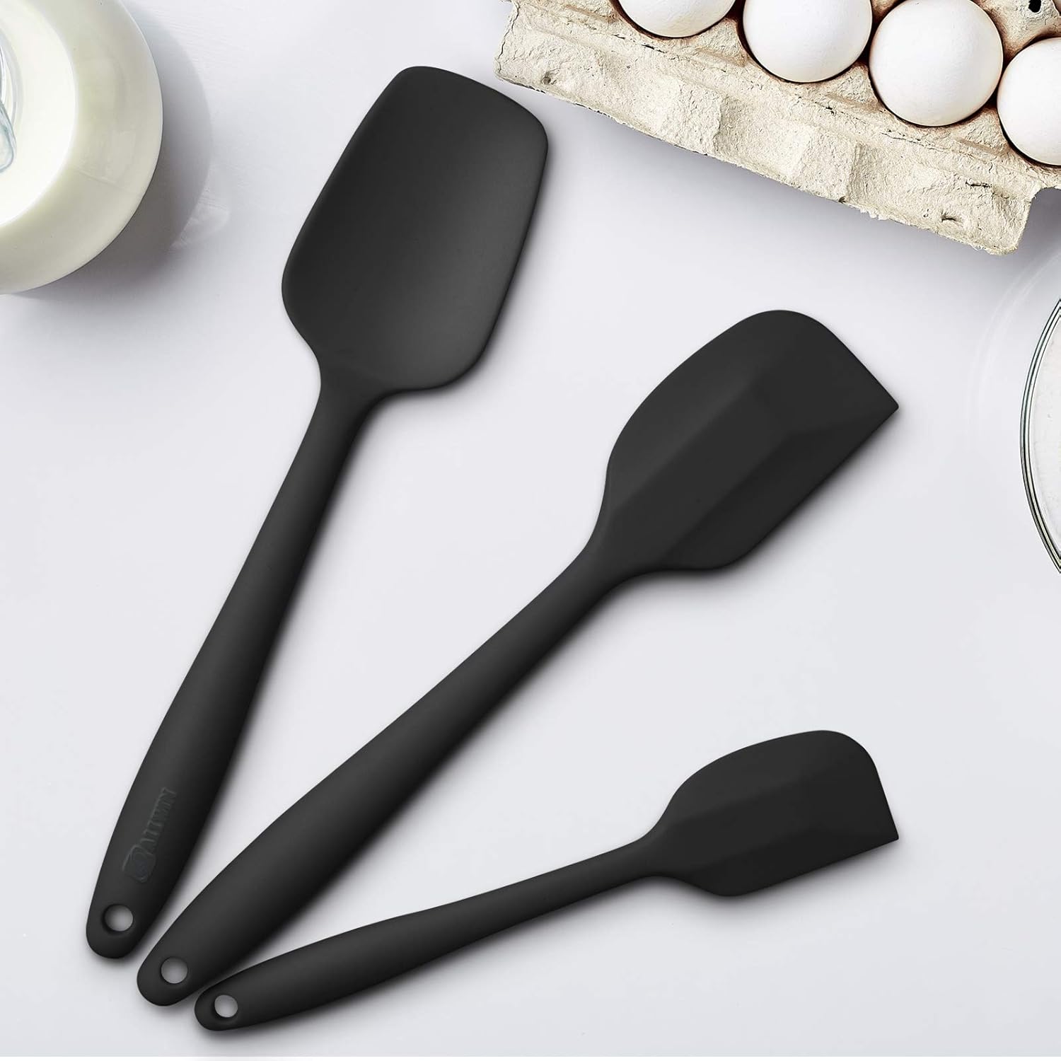 Skiennix Silicone Spatula Set - Ergonomic High Heat-Resistant Design | 3-Piece Non-Stick Black
