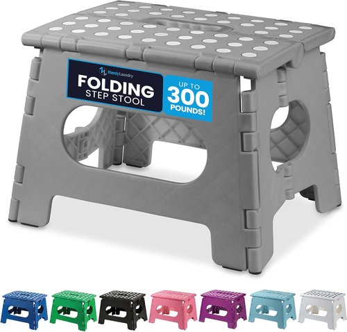 Handy Laundry Folding Step Stool - Lightweight & Sturdy for Adults and Kids - Easy One Flip Open - Grey, 9 Inch