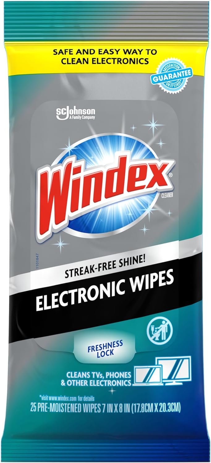 Windex Electronics Wipes - Pre-Moistened for Streak-Free Shine | 25 Count Pack