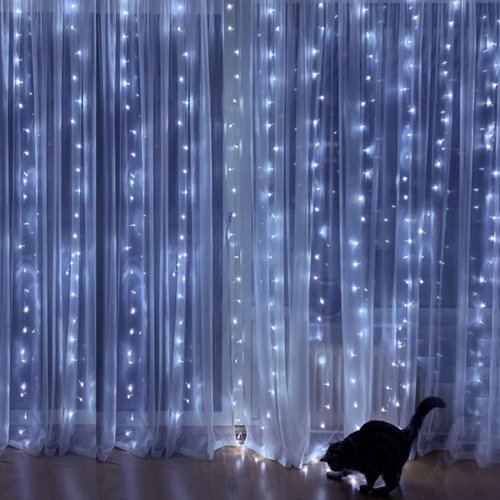 HOME LIGHTING 300 LED Window Curtain String Lights - 8 Modes, USB Powered, Waterproof for Christmas & Party Decor