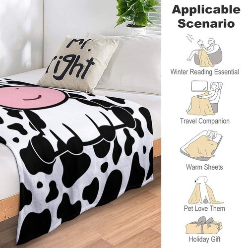 Cute Cow Blanket Soft Cozy Flannel Cow Throw Blankets Kids Adults for Bedding Bedroom Living Rooms Sofa Full Season Gifts 50"x40"