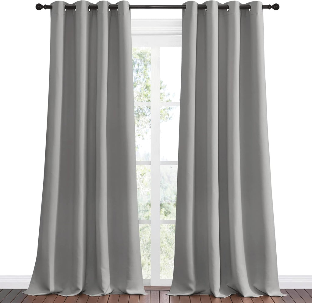 NICETOWN Silver Grey Room Darkening Curtain Panels - 102" Long | Heat-Blocking Drapes for RVs & Studios - 2 Panels