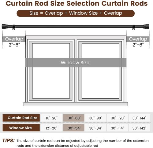 Hradecti Heavy Duty Matte Black Curtain Rod - Adjustable 30-60 Inch for Windows & Sliding Doors