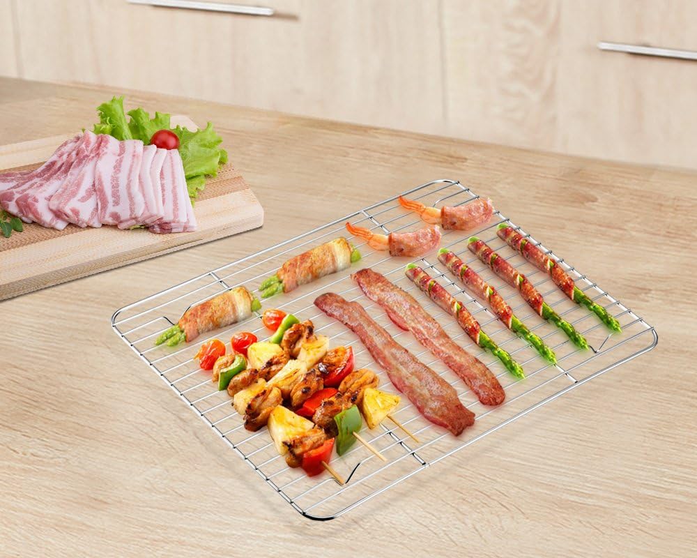 P&P CHEF Cooling Baking Rack Set of 2 - Stainless Steel Racks for Baking & Roasting | 8.6" x 6.2" Silver