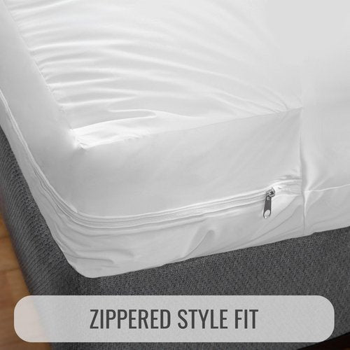 DMI Waterproof Mattress Protector - Encased Zippered Fit Bed Pad | Queen Size, White