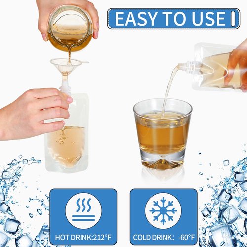 Meanplan 100 Pcs Plastic Pouches Bulk Reusable Squeeze Pouches Clear Plastic Juice Leak Proof Bags with Funnel for Party Favors Supplies(3.5 oz,Straight Mouth)
