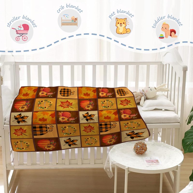 YeeJu Fall Decoraitve Throw Blanket Small Plaid Thanksgiving Autumn Pumpkins Leaf Blanket Kids Child Blanket for Girl Boy Baby Bed Soft Lightweight Fuzzy Fleece Blankets and Throws 40x50