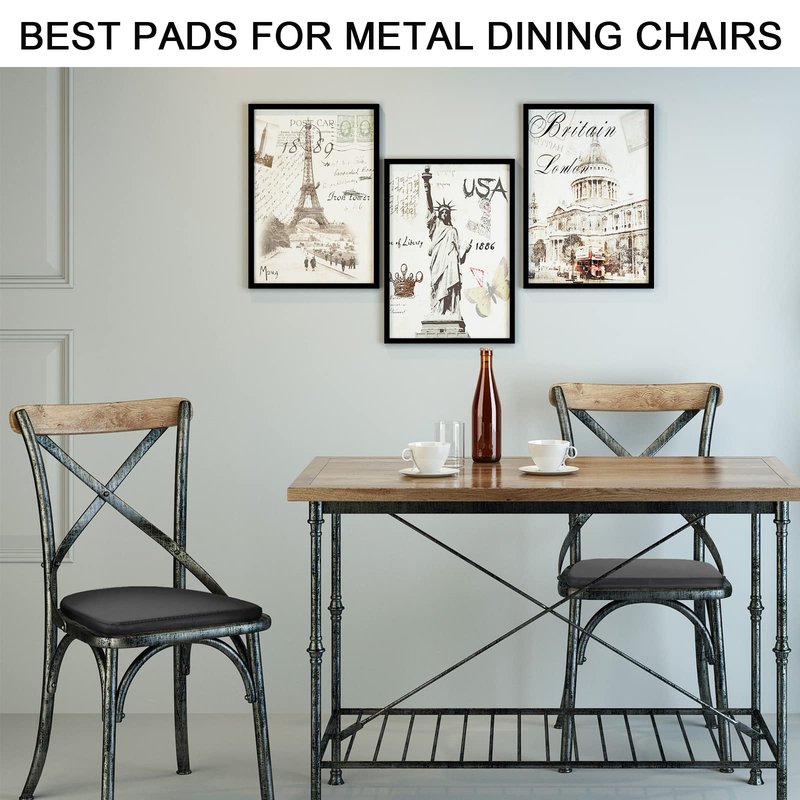 BUYUE 14" Metal Chair Cushions with Magnetic Set of 4, Luxury PU Leather Waterproof Anti-Slip Seat Pads for Kitchen Cafe Dining Bistro Stackable Chairs (U-Shape, Black, 4)