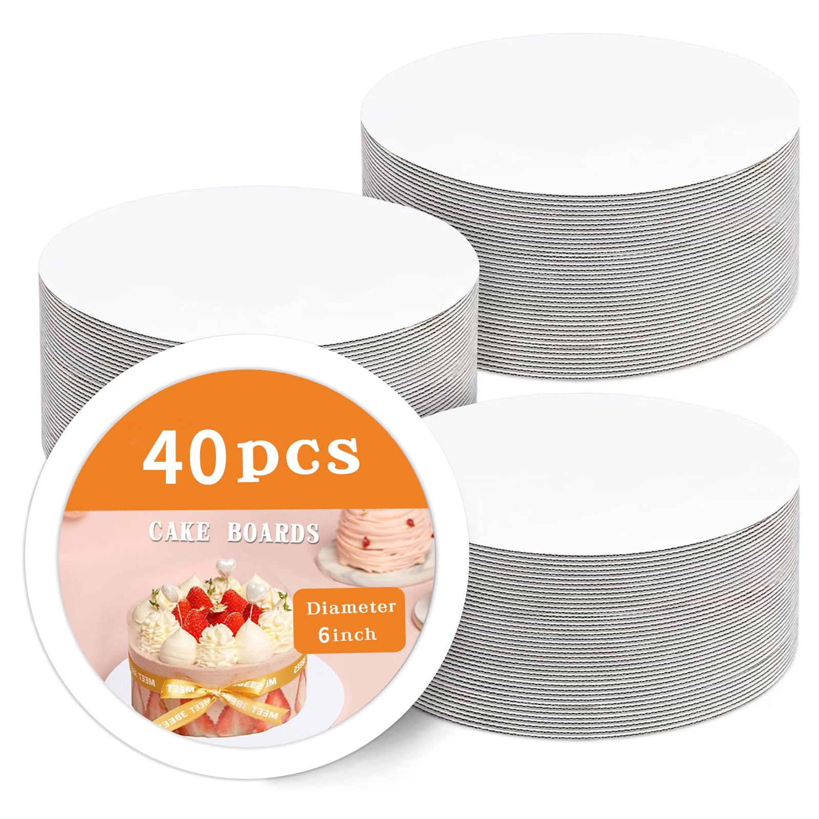 PFAMKEER 40 Packs Cake Boards 6 inch round， White Cake Rounds，White Cake Circles Rounds Base Food-Grade for displaying cakes,bread, desserts, HBBZ001
