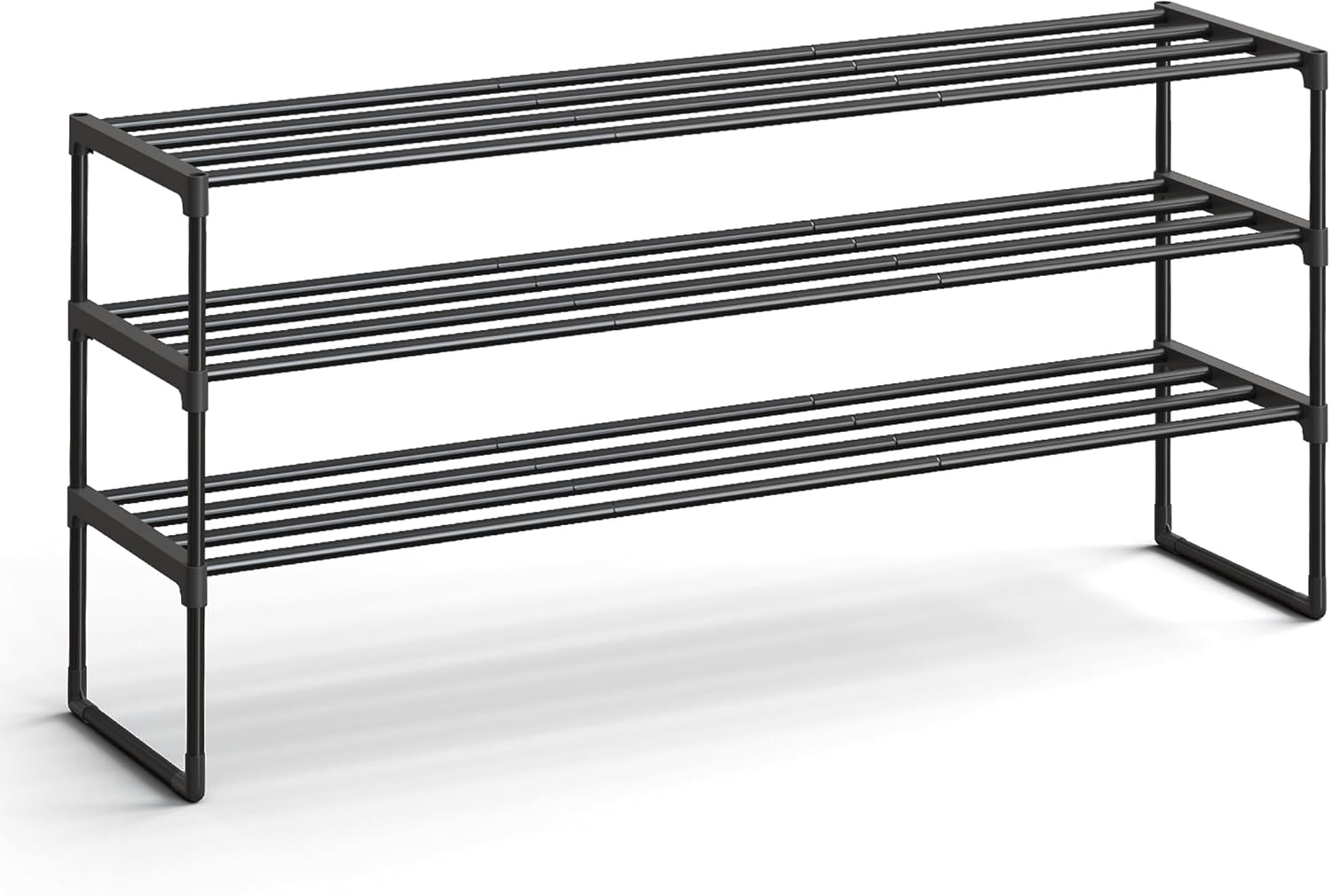 SONGMICS Shoe Rack - 3-Tier Metal Organizer for 20-24 Pairs | Stackable & Versatile Design, Black 11.8 x 46.1 x 21.7 Inches