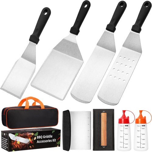 CEKEE Griddle Accessories Kit - 10-Piece Flat Top Grill Set with Smash Burger Press & Spatulas for BBQ Cooking