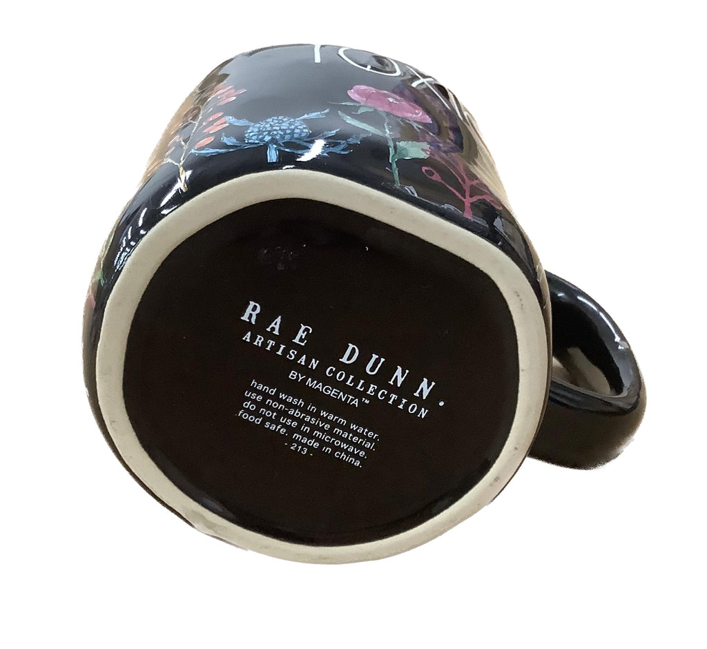Rae Dunn Toxic Floral Coffee Mug, Black Ceramic with Botanical Design