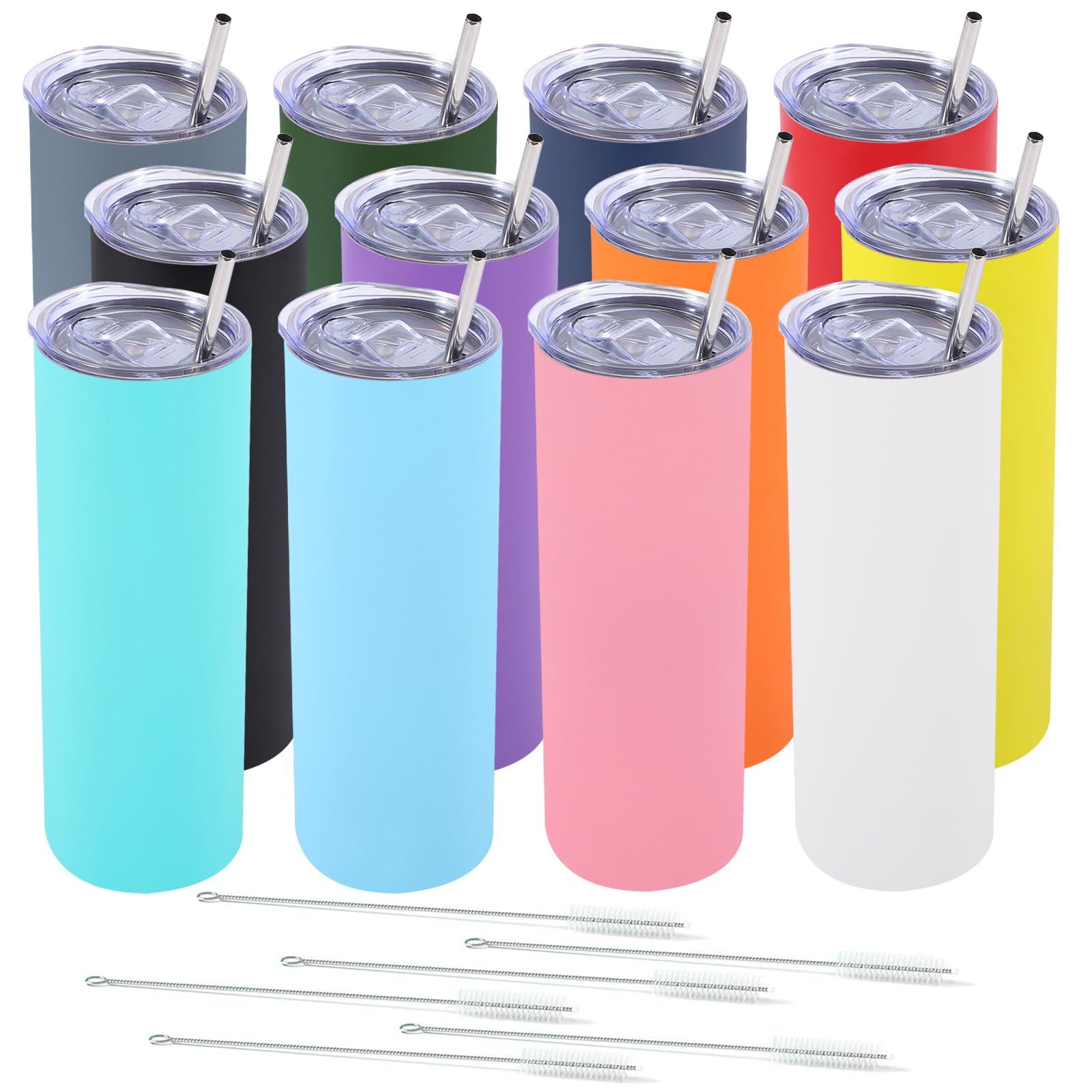 Dongni Skinny Tumbler with Lid 20 oz Stainless Steel Vacuum Insulated Double Wall Travel Coffee Water Tumblers Cup (Mix 12pack)