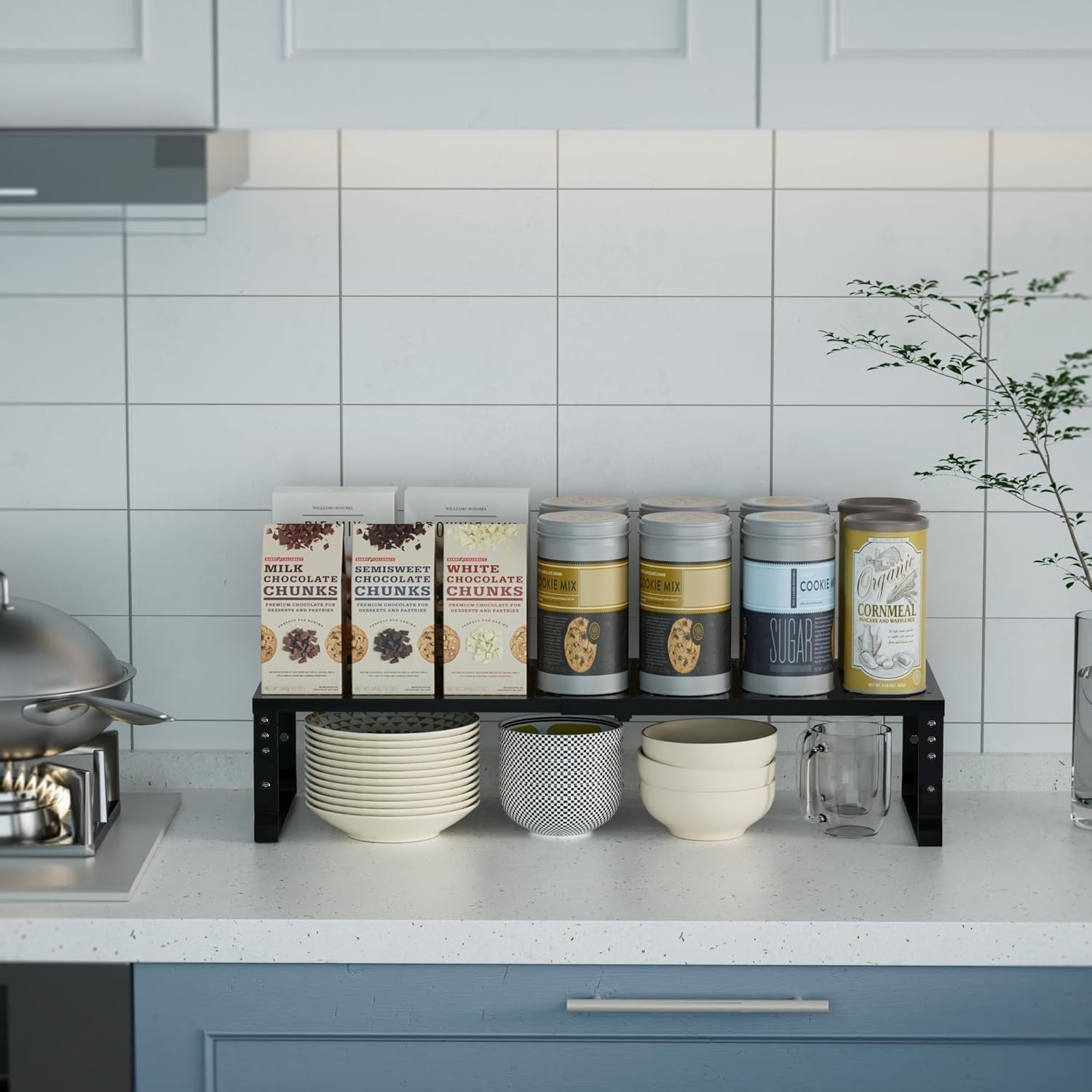 Wobmmi Expandable Spice Rack Organizion for Kitchen Cabinet, Seasoning,Bathroom Organizer Display Shelf, Stackable Multi-Purpose Shelves.Easy-to-Install（2Packs/Black,Large