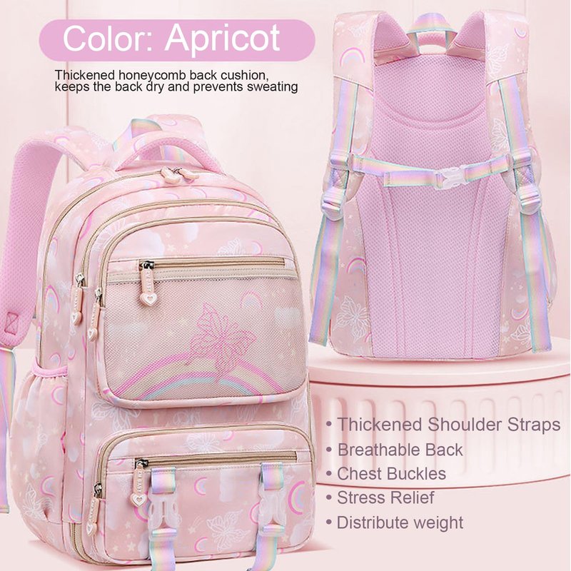 BYXEPA Girls Backpack, School Kids Backpacks for Girls, Cute Book Bag with Compartments for Girl Kid Students Elementary, Kids' School Bag(Purple)
