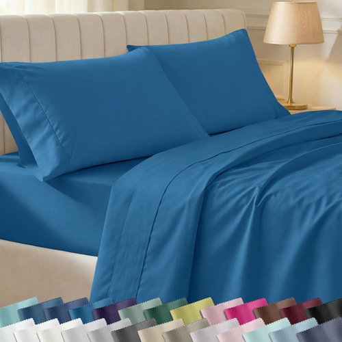 California Design Den Twin Cotton Sheet Set - 100% Soft Cotton, 400 Thread Count, Silky Smooth - Cobalt Blue