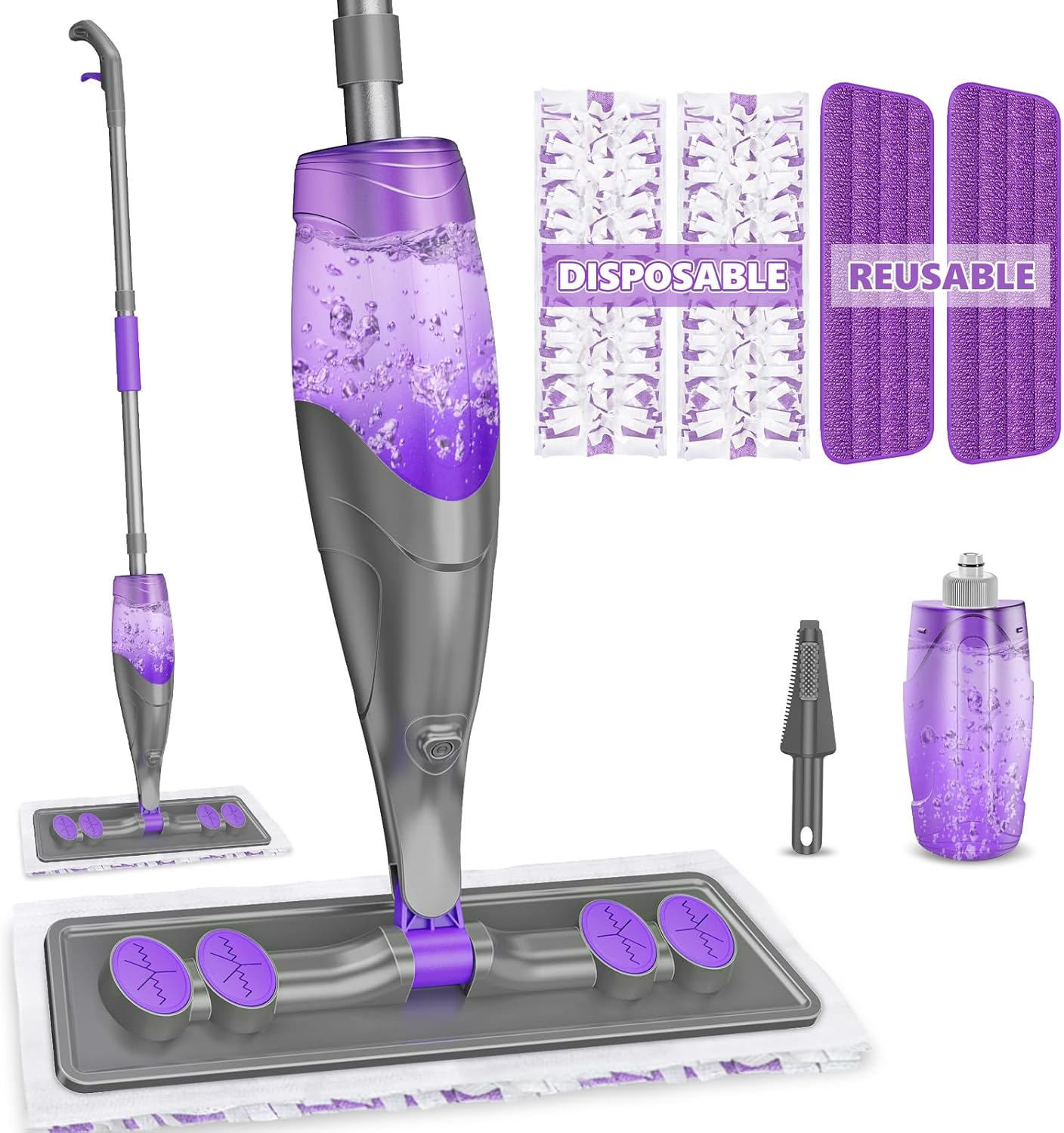 Skiennix Spray Mop for Floor Cleaning - Wet & Dry Mop with 2 Washable + 2 Disposable Pads | Refillable Bottle for Hardwood & Tile - Ideal for Pet Hair & Dust Removal