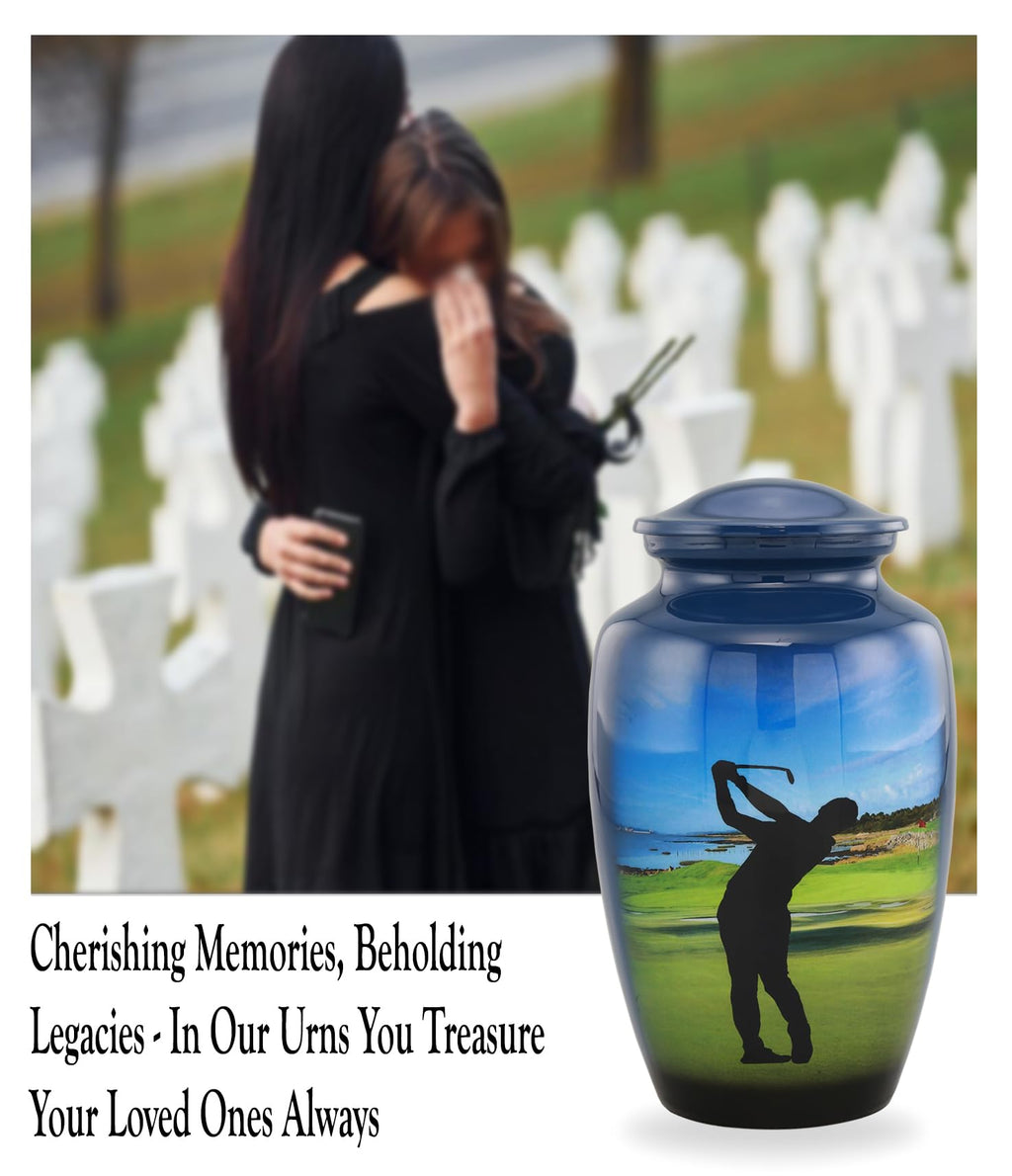 Golf Urn - Full Size Golfer Cremation Urns - Adult Classic Sports Urns - Golf Lovers Funeral and Memorial Urns for Human Ashes Upto 200 Lbs with Velvet Bag (Large)