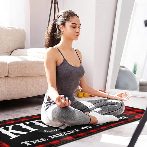 Haretu Framhouse Kitchen Rugs and Mats Set of 2, Black and Red Buffalo Plaid Non-Slip Floor Mat for Home Kitchen Christmas Decor - 17x29 and 17x47 Inch