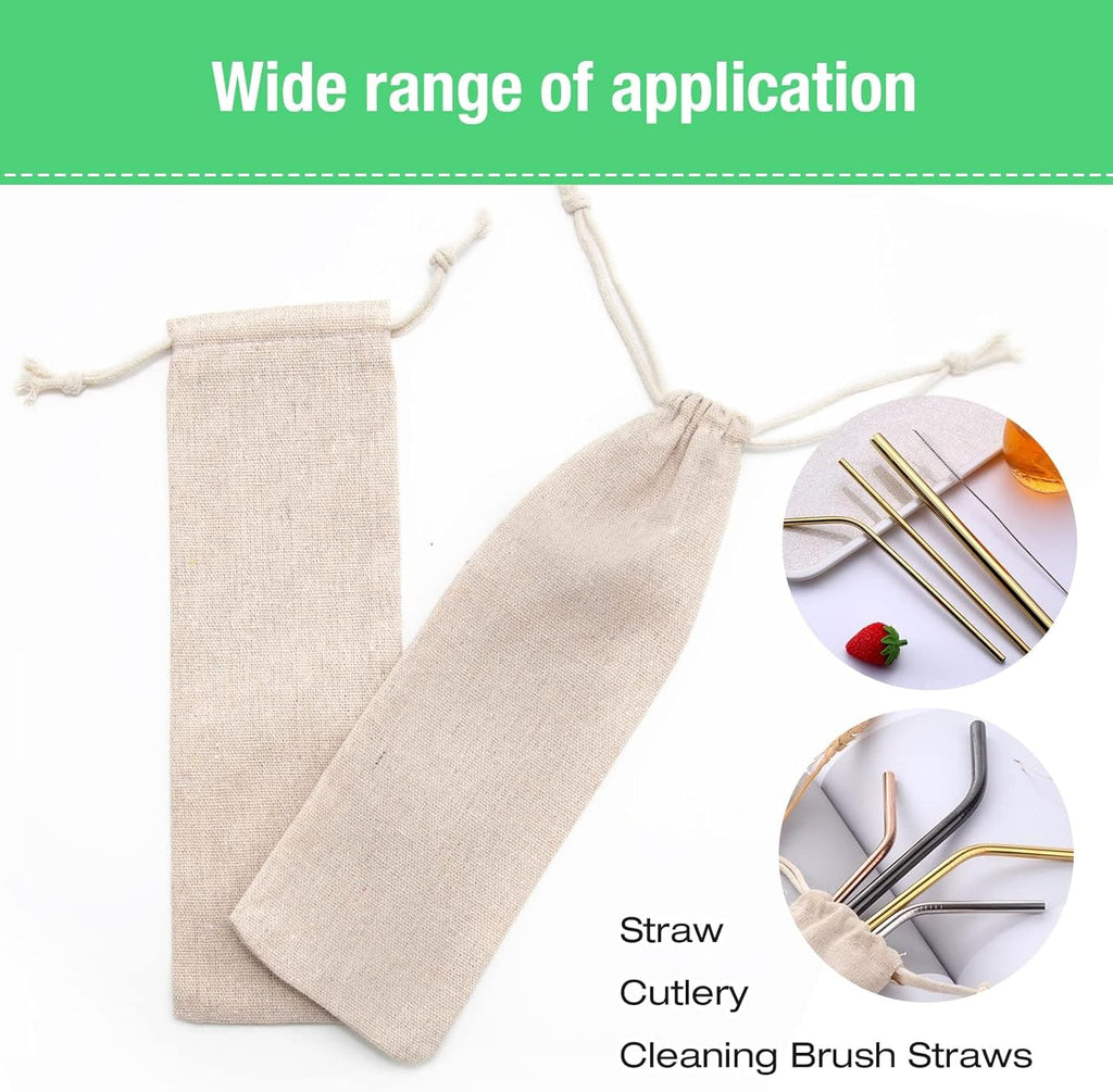 Saihisday Portable Cotton & Linen Pouch Bags - 20 Pcs Reusable Straw & Cutlery Storage | Ideal for Home Kitchen