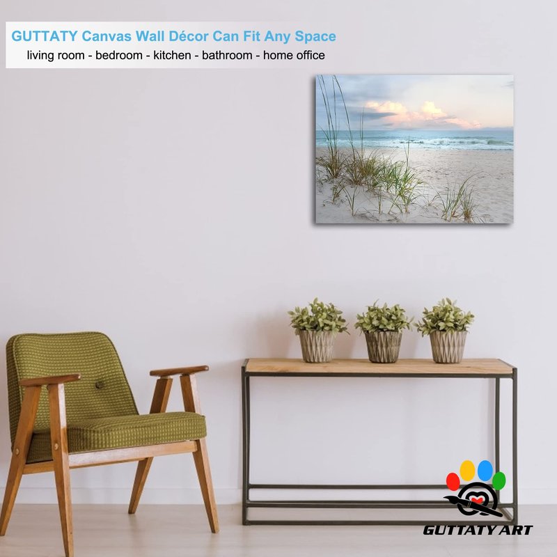 GUTTATY Beach Canvas Wall Art, Ocean Pictures Coastal Art Painting for Living Room Wall Decoration, Sea Poster Seascape Art Framed Canvas Print for Room Home Office Wall Decor (18x24 Inches)