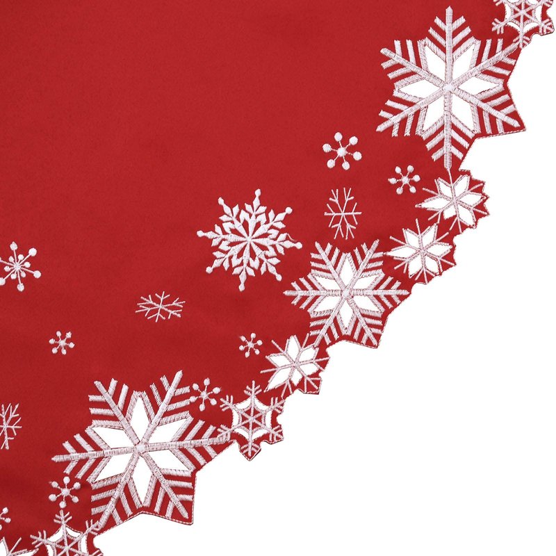 Simhomsen Embroidered Snowflakes Tablecloths for Christmas Holiday and Winter (Oval 57 × 102 inches, Red)
