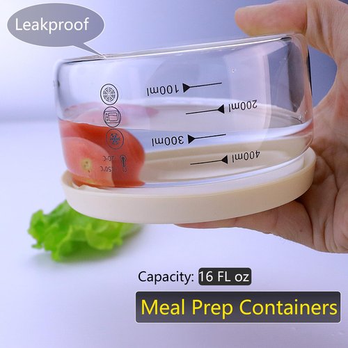 Matifaner 16 oz Glass Container with Silicone Lid,Glass Food Storage Container-Clear,Meal Prep Containers, Freeze Bowls, Microwave Safe (2pcs)