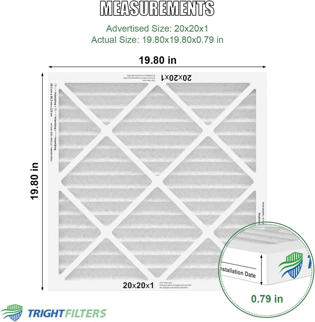 TRIGHTFILTERS 20x20x1 Air Filter - Durable MERV 8 Pleated HVAC & AC Replacement | 2-Pack