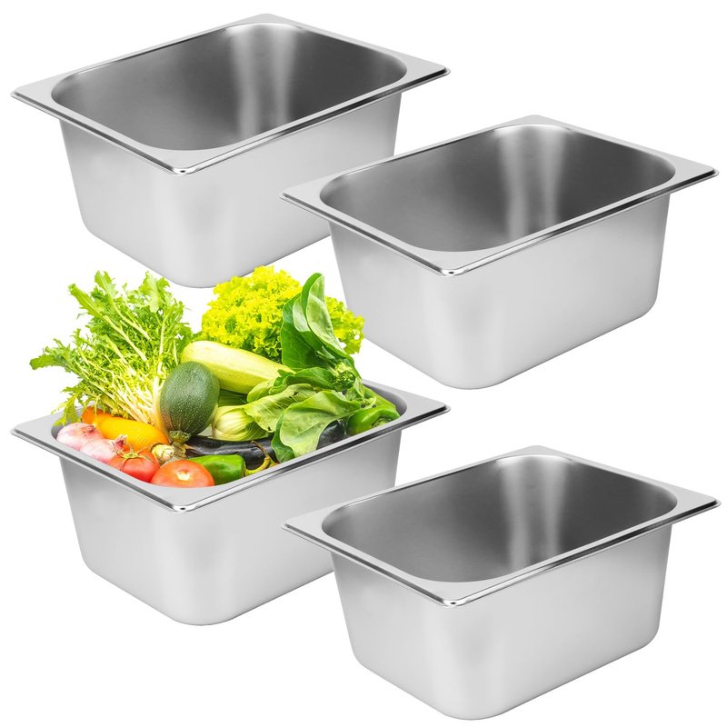 IHDYPPEW 4 Pack 1/2 Size, 6 Inch Deep Steam Table Pan, Silver 201 Stainless Steel Chafing Pan, Half Size Hotel Steam Pans for Weddings, Parties, Restaurants, Cafeterias and Hotels