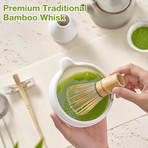 Matcha Whisk Set - Japanese Tea Set with 5 Essential Tools, 19 oz Bowl, Bamboo Whisk & Sifter