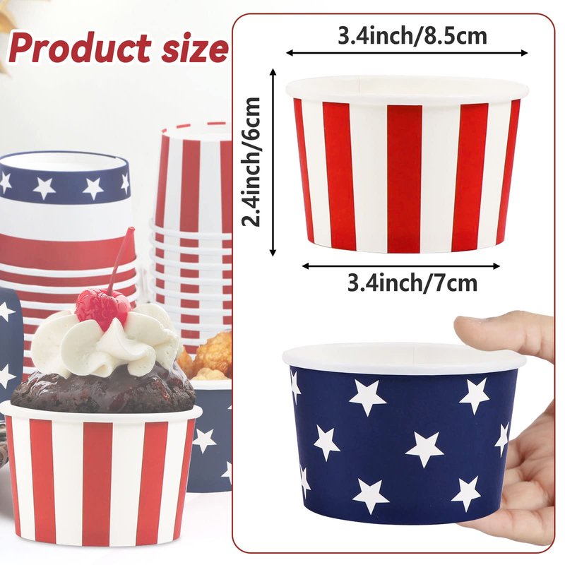 60Pcs 4th of July Independence Day Decorations Snack Cups Bowls Patriotic Disposable Ice Cream Soup Bowls for Picnic Hot or Cold Food, 8oz Veterans Snack Dessert Treat Cups Household Party Supplies
