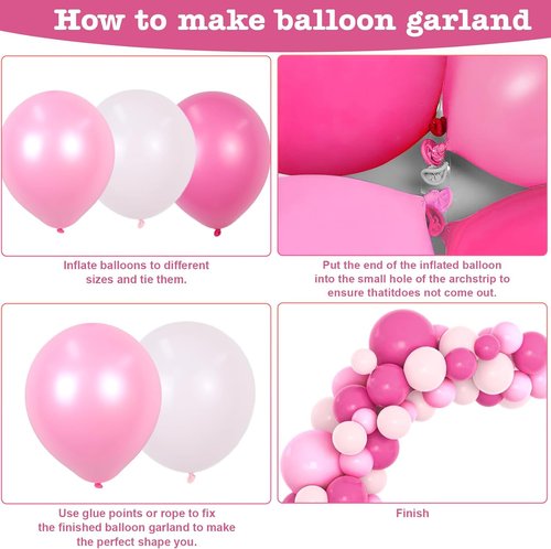 Kelfara Pink Balloon Garland Arch Kit - 109 Pcs Hot Pink & Pastel Latex Balloons | 18", 12", 10", 5" Sizes for Weddings & Parties