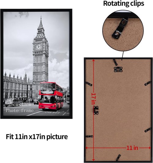 Giftgarden 11x17 Picture Frame - Sleek Black Thin Poster Frame for Wall Display, Single