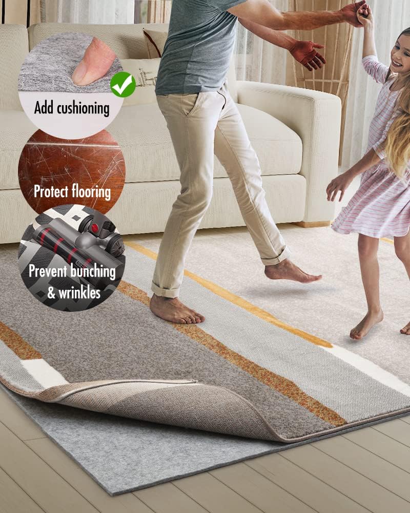 Non Slip Rug Pad Gripper - Extra Thick 1/4” Felt Padding for Area Rugs | 8x10 Feet for Hardwood Floors