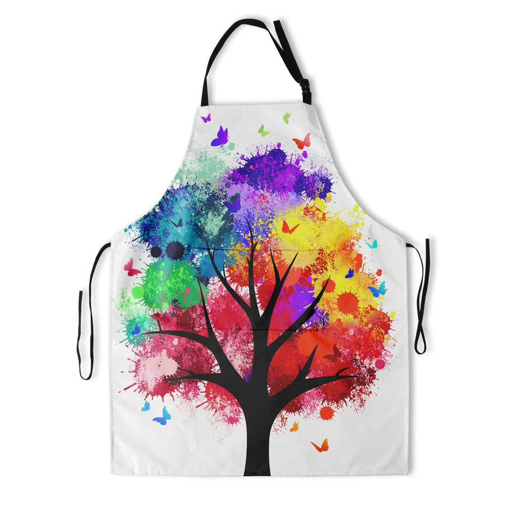 Granbey Artist Painting Apron with 2 Pockets Painters Waterproof Colorful Tree Art Aprons Gifts for Artists Women Men Adults Rainbow Butterfly Kitchen Bibs Smocks for Home Garden